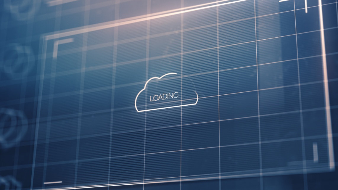 A futuristic computer monitor with Cloud Computing display