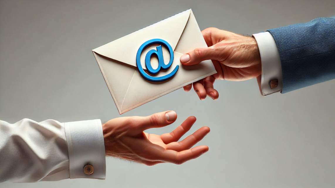 A hand (right side) holding an envelope with 