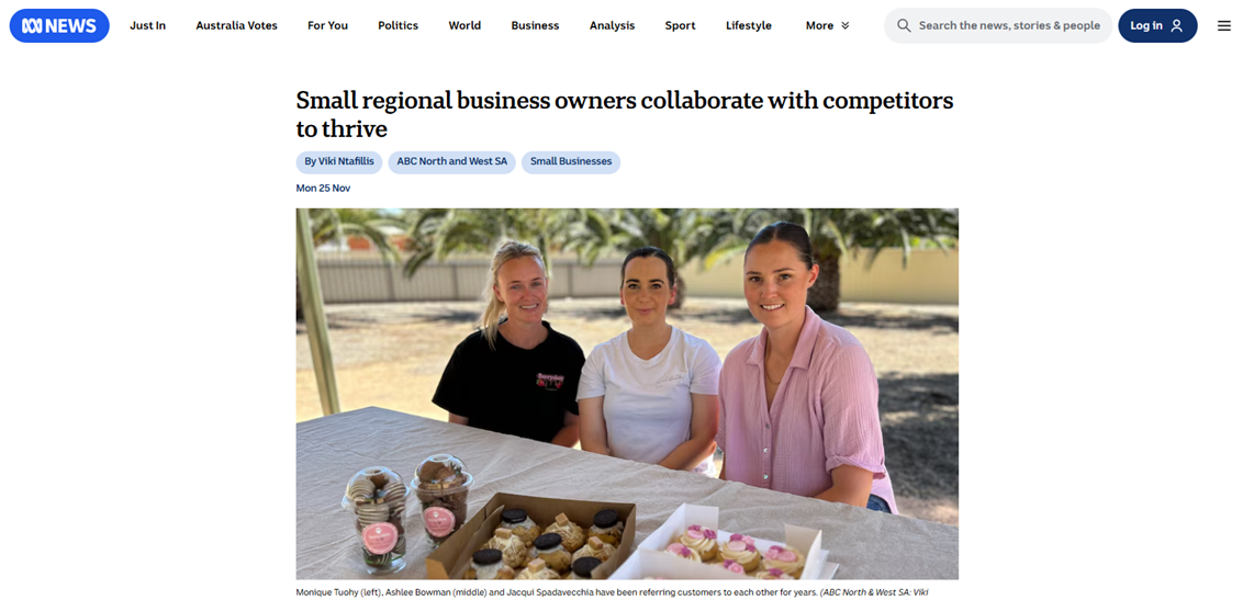 A screenshot from a news outlet which discusses about the competing small regional businesses that unite to thrive