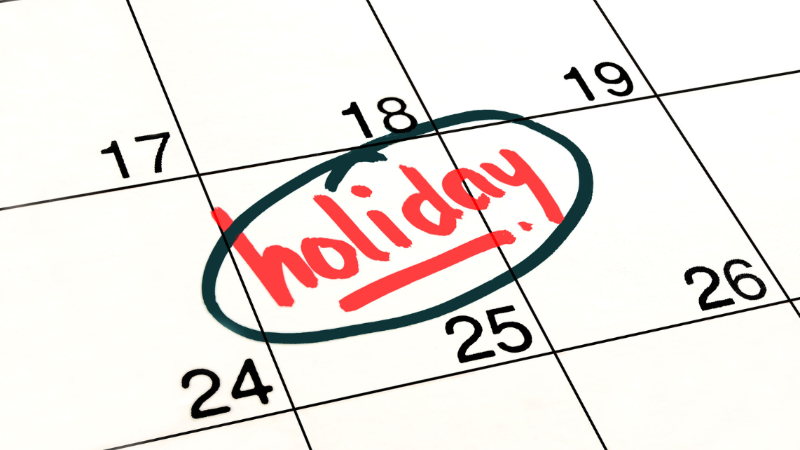 Marked and written holiday in a calendar to remind you to take a break on it