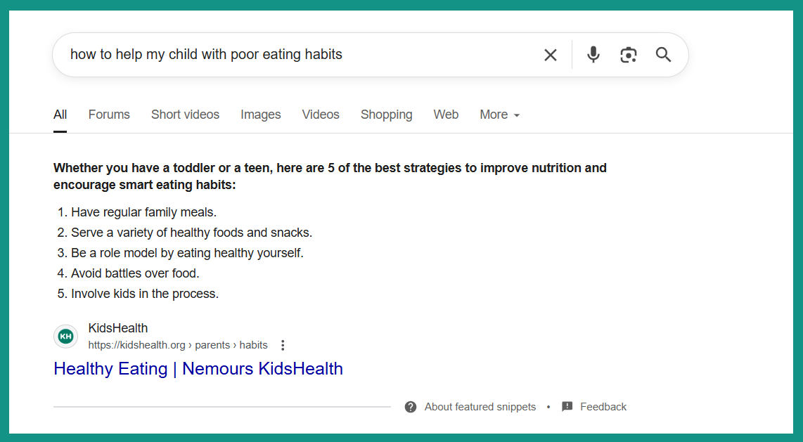 A screenshot of the result for the query 