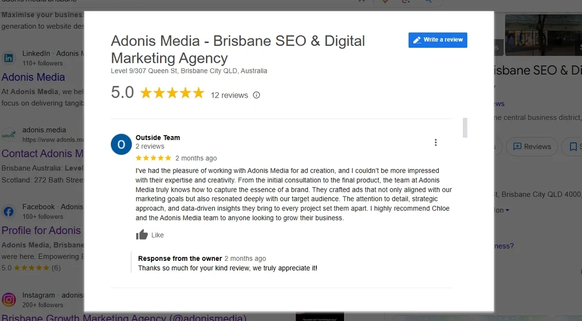 Adonis Media responding to a review in GBP