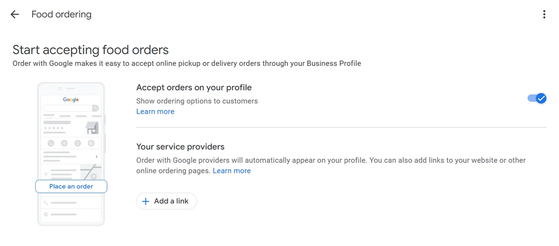 Adding food ordering options