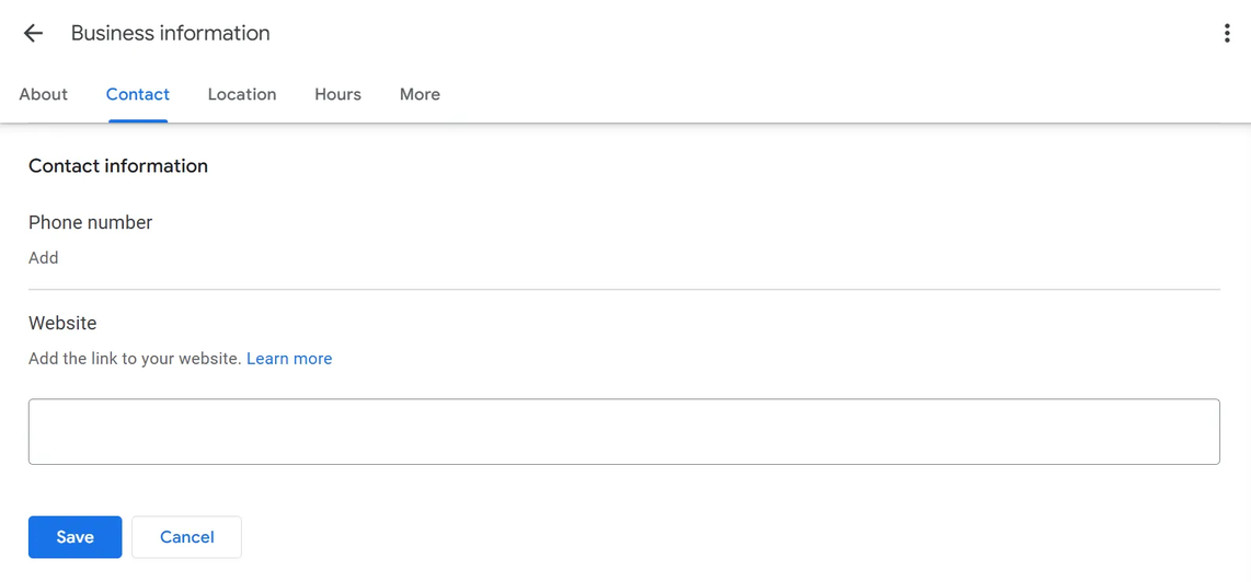 Adding or editing contact information and website URL