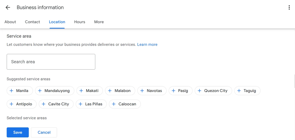 Adding or editing your service areas