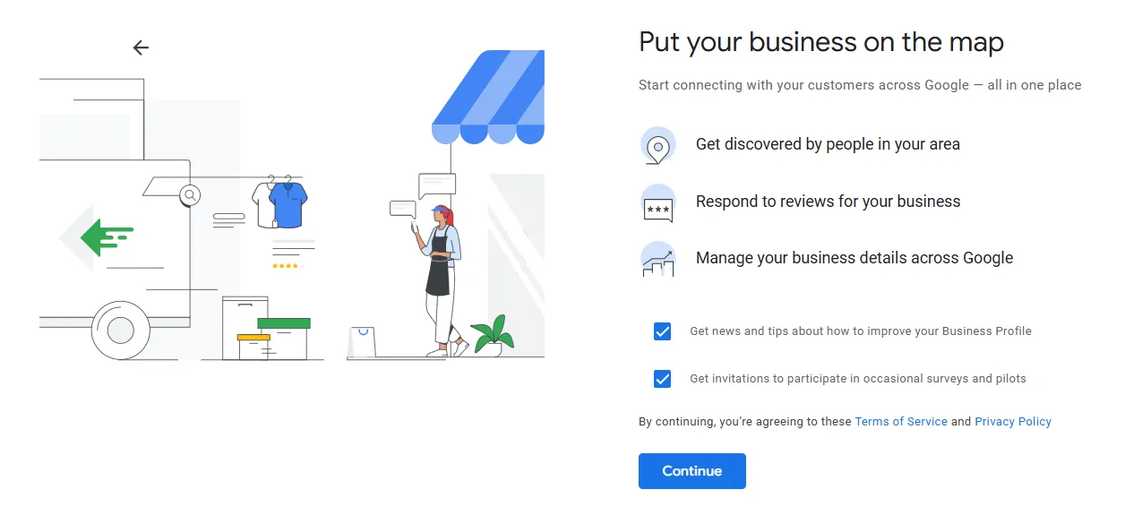 Confirmation page to put your business on the map