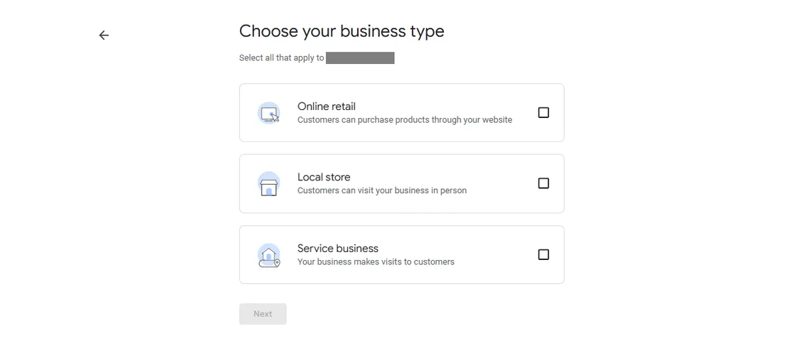 Choose your business type: online retail, local store, or service business