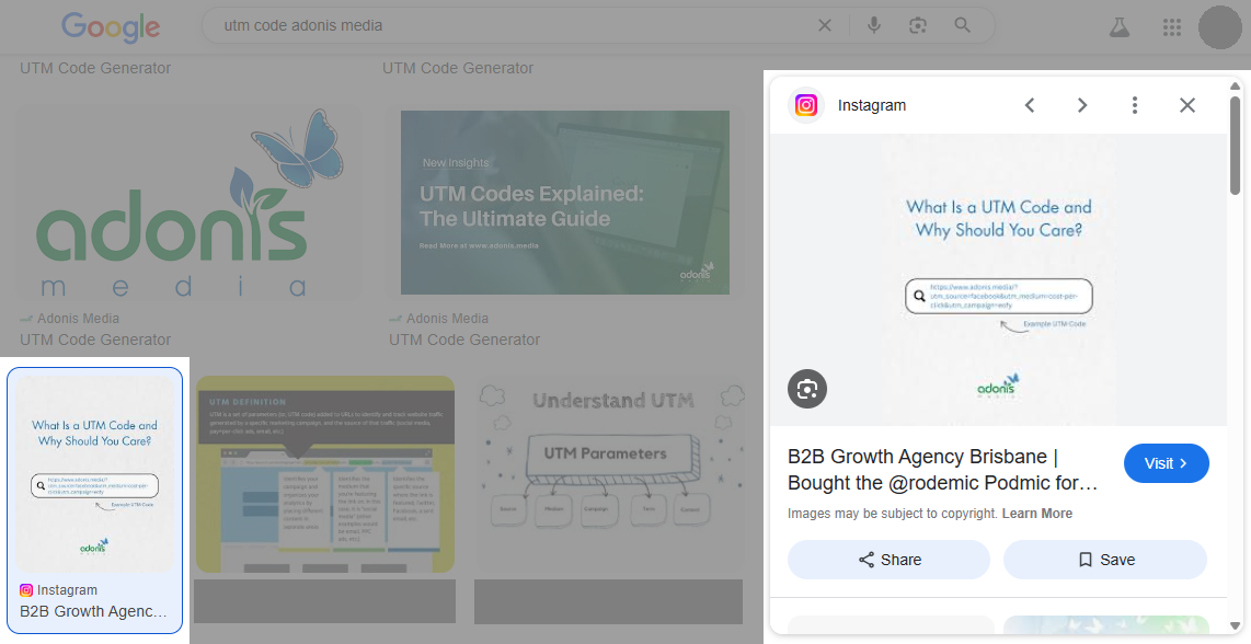 Instagram post of Adonis Media on Google Images section as an example