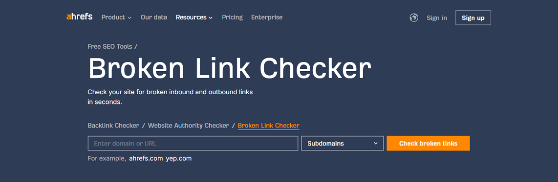 Ahrefs Broken Link Checker website