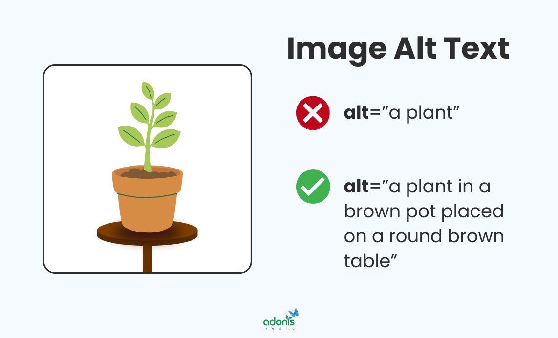 An image telling what is a bad and a good alt text