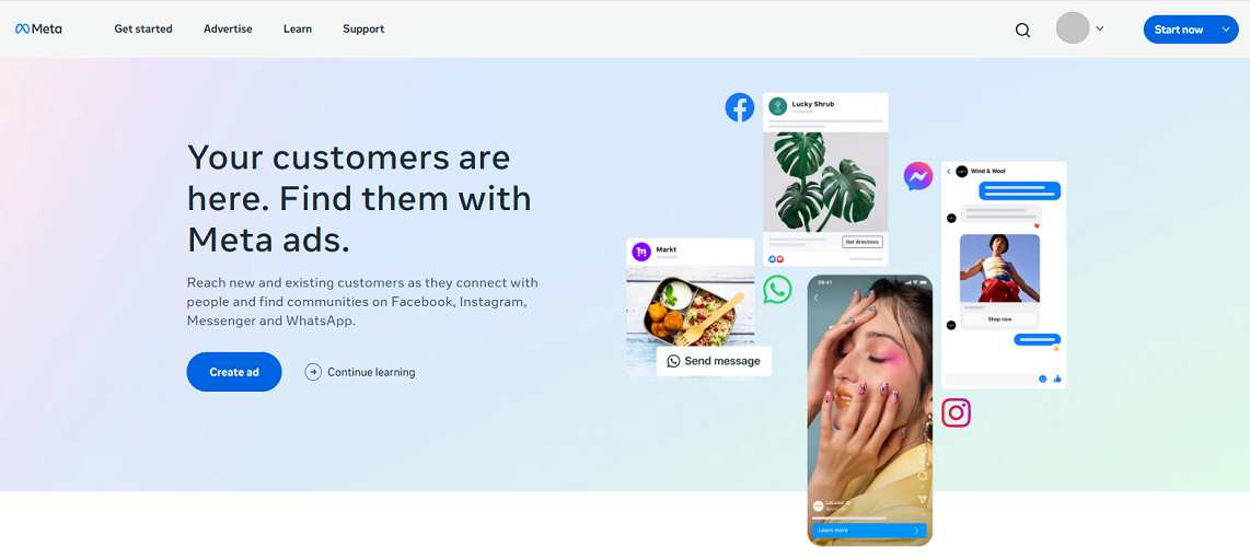 Meta Ads/Meta for Business page for Facebook Ads