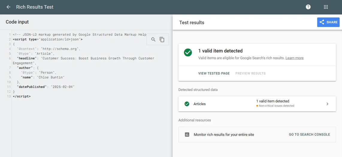 Test results from the pasted code
