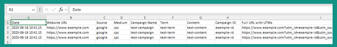 Adonis Media UTM Code Generator outputs in Excel file when 